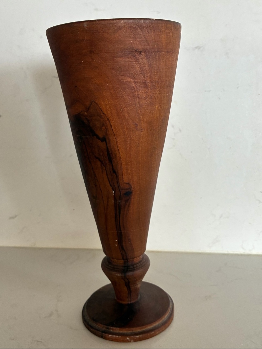 Vintage Hand-Turned Wooden Vase - warm deeply figured grain & trumpet silhouette
